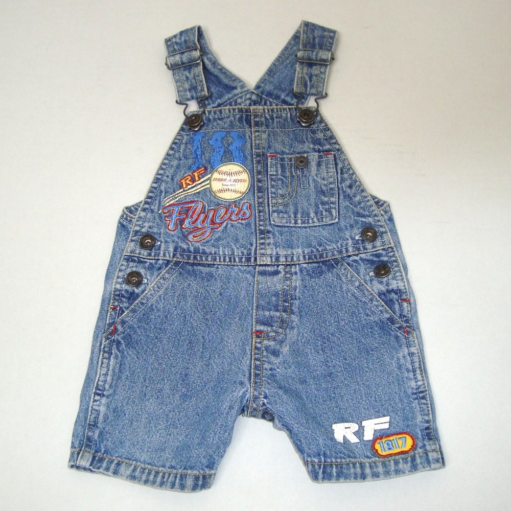 Radio Flyer Embroidered Baseball Shortalls Short Overalls Size 6-9 Months